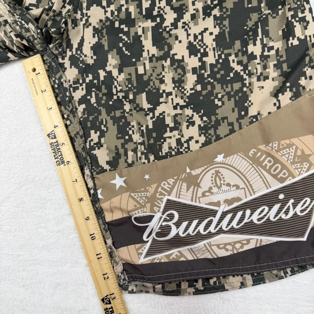 Budweiser Mens XL Digital Camo Board Shorts Green Swim Trunks Logo Mesh Lining
